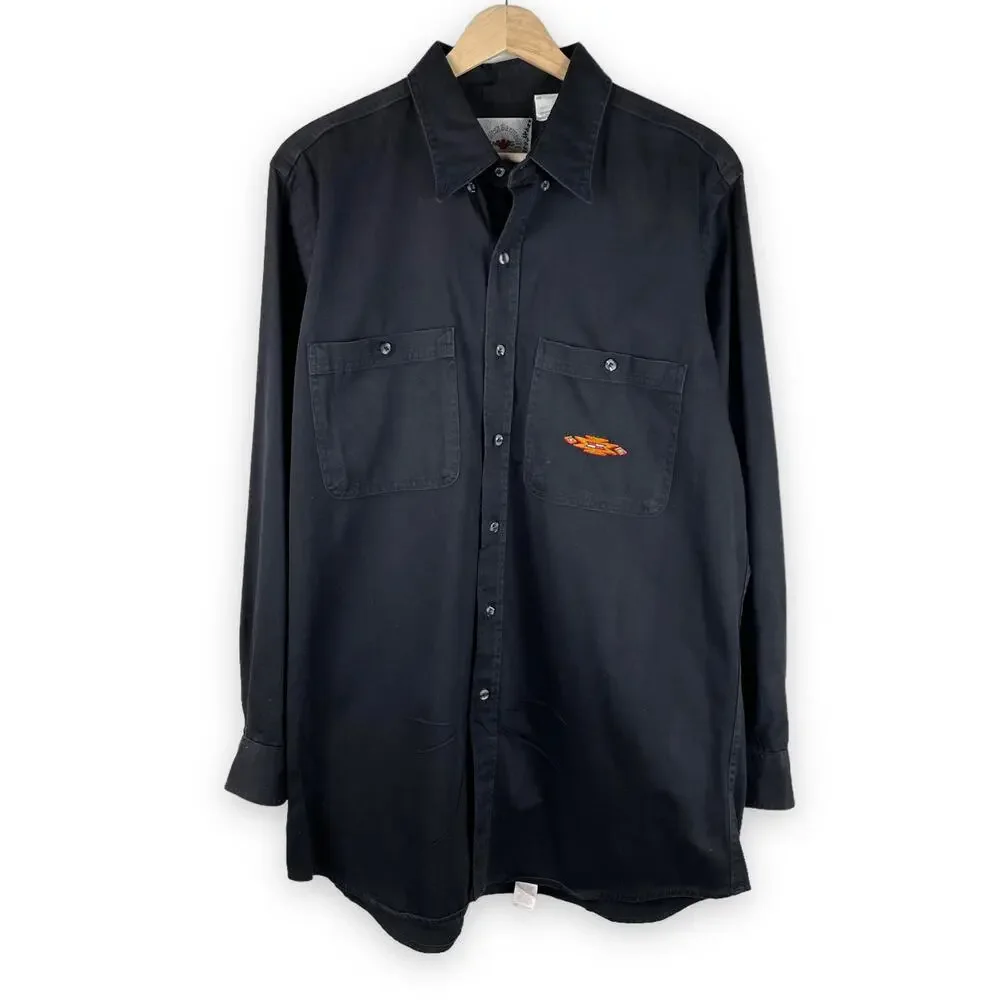 80s Vintage Mens Southwestern Embroidered Button Up Shirt Black Size L